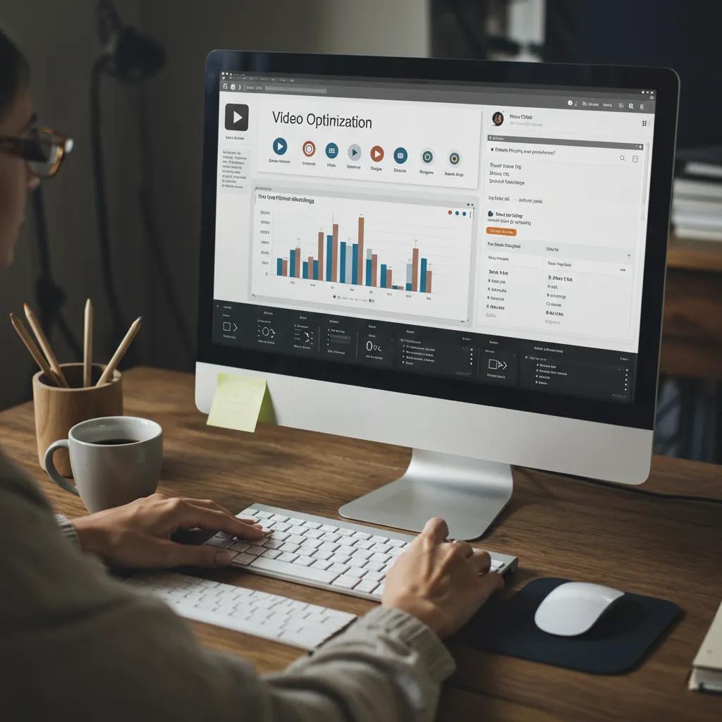 A person analyzing video optimization tools and analytics in a cozy home office setting