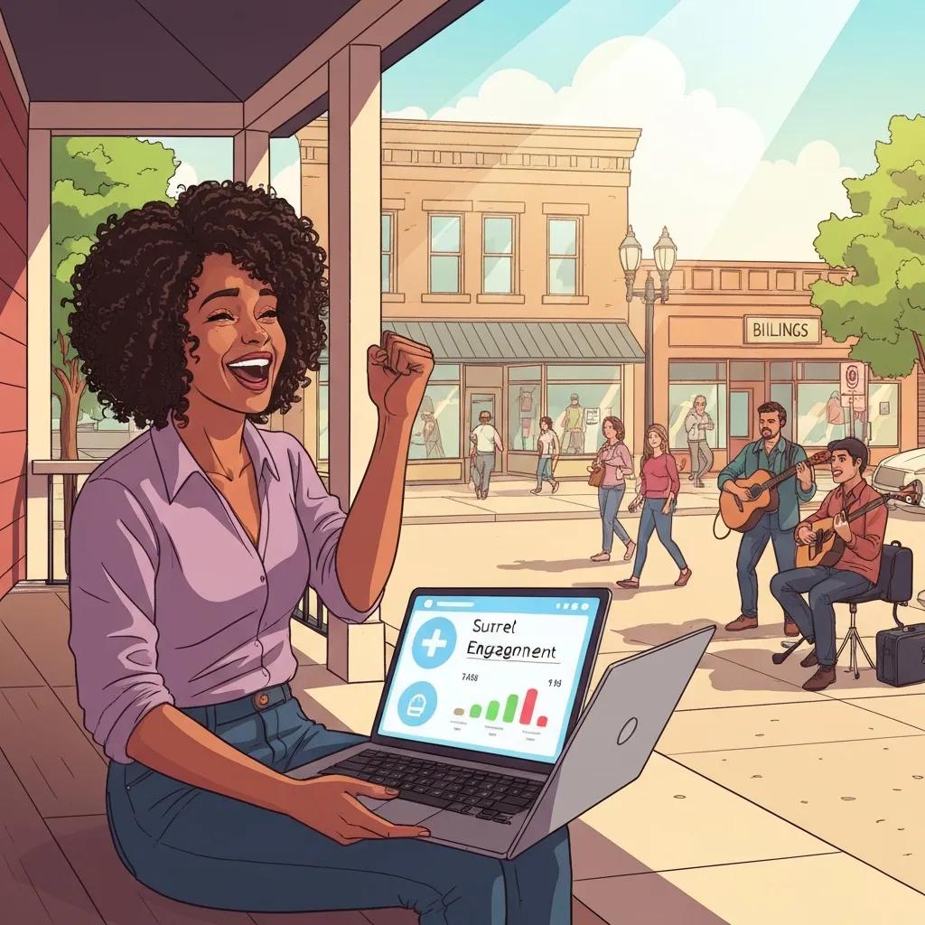 Local business owner celebrating better social media performance