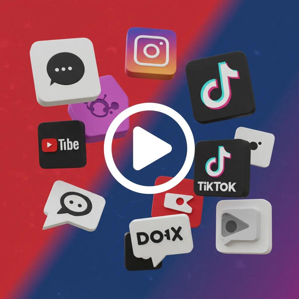 Social media icons representing platforms that drive video views, centered around a video play button